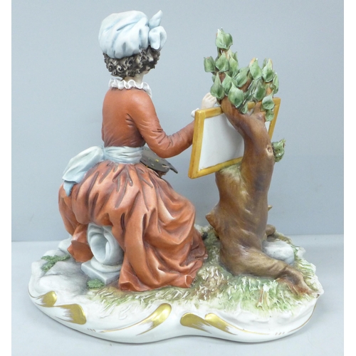 2013 - A Capodimonte figure of a female artist, some a/f, petals, brush