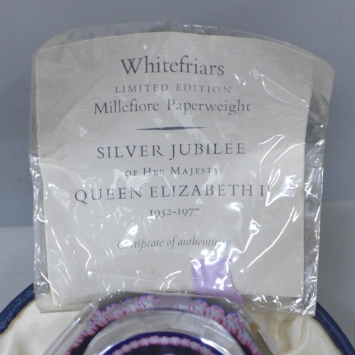 2021 - A Whitefriars limited edition full lead crystal millefiori paperweight, 1977 Silver Jubilee commemor... 