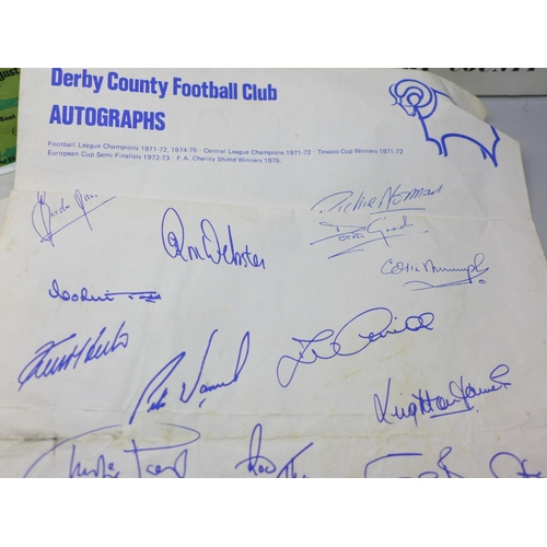 2047 - A Panini Football 78 sticker album, Derby County memorabilia, 3x Roy McFarland autographs from the 1... 