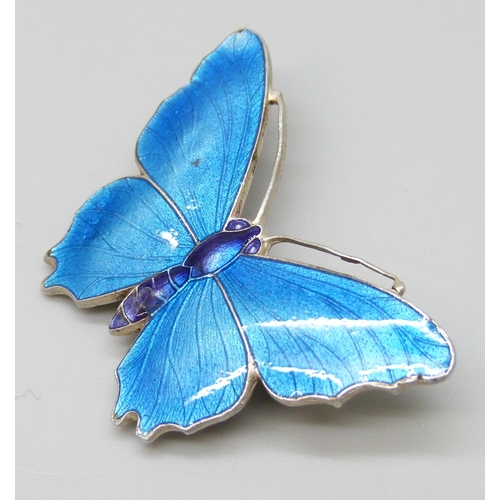 2059 - Two early 20th Century John Atkins & Sons silver and guilloche enamel butterfly brooches, one with l... 