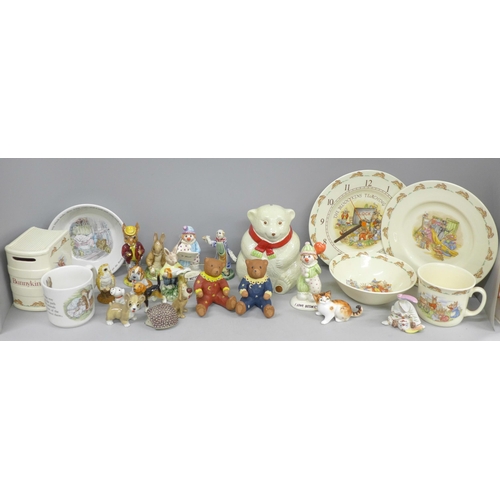 2061 - A collection of assorted china to include Bunnykins pottery (mug, bowl, plate, clock) together with ... 