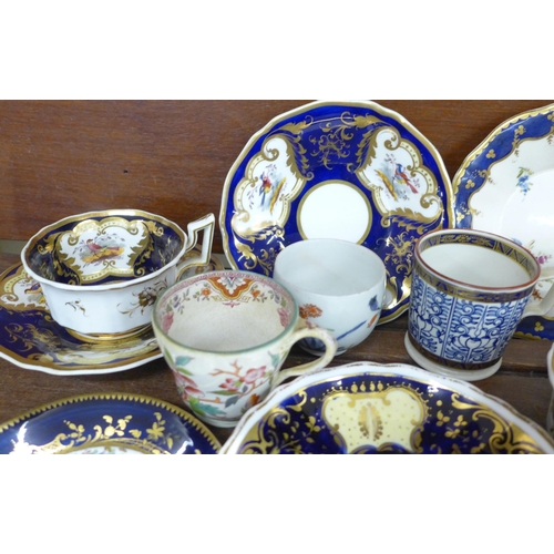 2069 - A collection of 18th and 19th century cups and saucers including Worcester, Wedgwood, Longton, some ... 