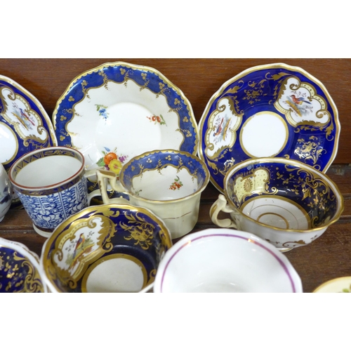 2069 - A collection of 18th and 19th century cups and saucers including Worcester, Wedgwood, Longton, some ... 