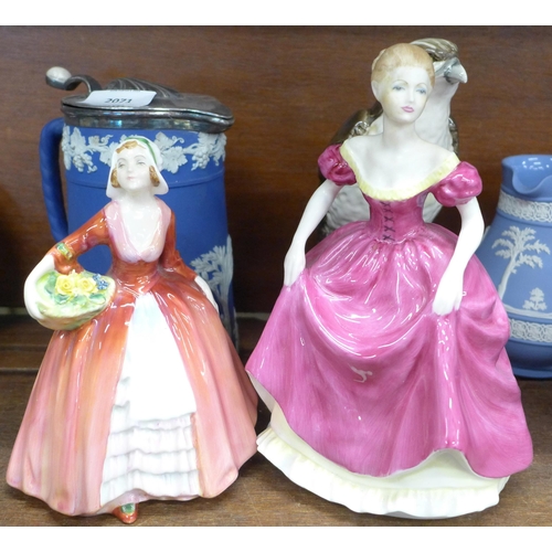 2071 - A Royal Doulton figure, Janet, a Coalport figure, a Royal Doulton Osprey decanter and five items of ... 