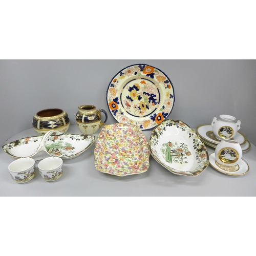 2099 - Two pairs of candlesticks, a collection of china including Royal Albert and a collection of porcelai... 