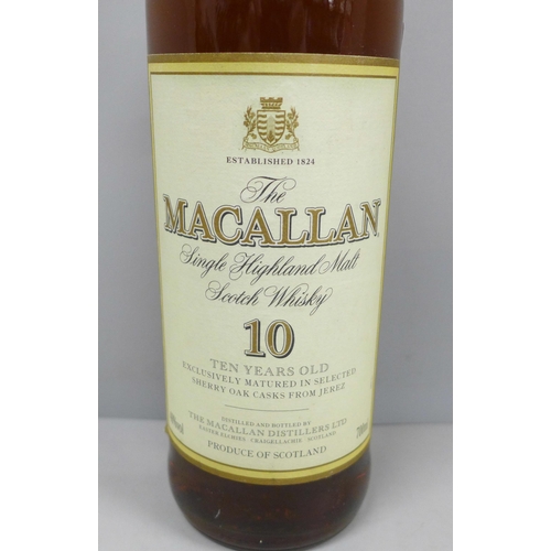 2105 - One bottle; The Macallan single Highland malt Scotch Whisky, Ten Years Old **PLEASE NOTE THIS LOT IS... 