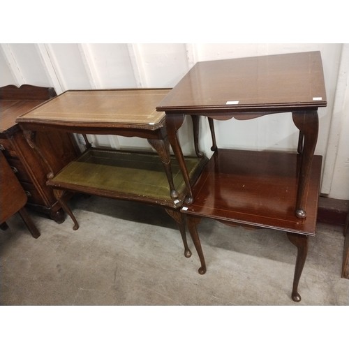 253 - Two mahogany and leather topped coffee tables and a pair of inlaid mahogany occasional tables