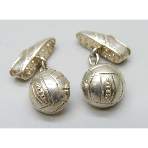 2119 - A pair of novelty silver football cufflinks in the form of a boot and ball, Sheffield 1998, 13g