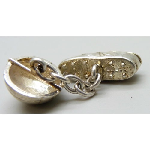 2119 - A pair of novelty silver football cufflinks in the form of a boot and ball, Sheffield 1998, 13g