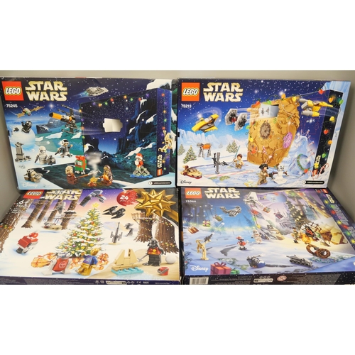 2144 - Lego; Four retired sealed Star Wars Lego advent calendars, 75245, 75213, 75340 and 75366