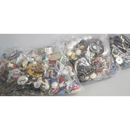 2188 - Three large bags of costume jewellery