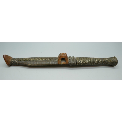 2211 - An African tribal dagger with scabbard, 20.5cm *This lot is not available for packing and posting*