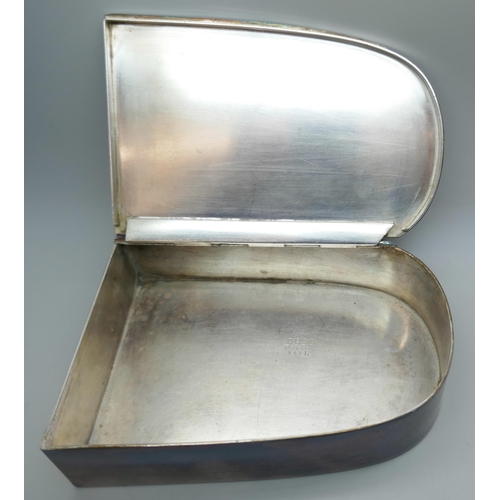 2220 - An antler handle cigar cutter and a James Dixon silver plated sandwich tin, EPBM