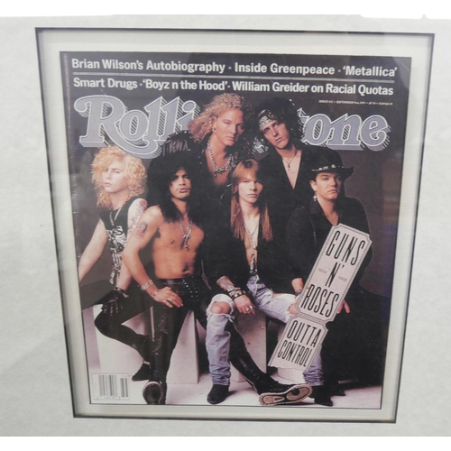 2252 - Two framed music pictures with Chicago Rock Cafe discs, Bob Dylan and Guns 'N' Roses