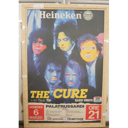 2253 - A The Cure gig 'poster' board, 108 x 74cm including frame, (not a paper poster)