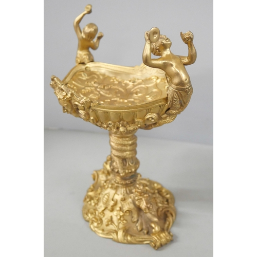 2254 - A late 19th/early 20th Century ornate gilt metal French comport decorated with cherubs, 22cm