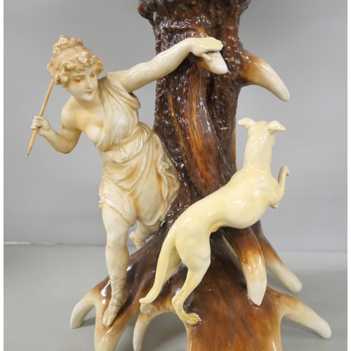 2258 - A large Sitzendorf figural table centrepiece depicting Diana the Huntress, 46cm **PLEASE NOTE THIS L... 