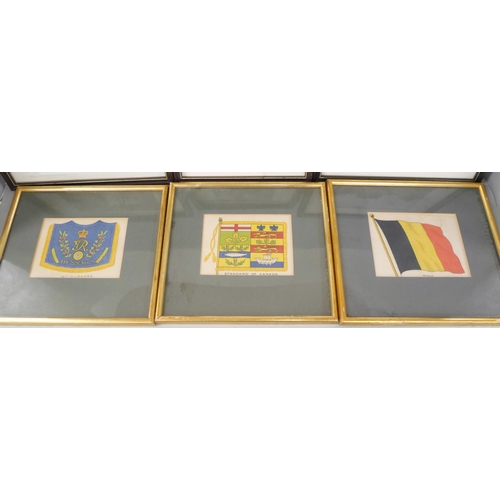 2262 - Three large cigarette silks, 18th Hussars, Belgium flag and Standard flag, plus five other prints **... 