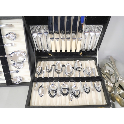 2279 - A Sheffield chrome plated canteen of cutlery with other loose silver plated cutlery