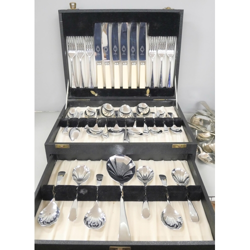 2279 - A Sheffield chrome plated canteen of cutlery with other loose silver plated cutlery