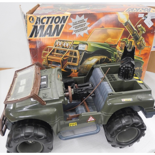 2285 - An Action man with 4x4 in box, a Lego set cowboys and indian theme, 1970's and a box of Hornby O gau... 