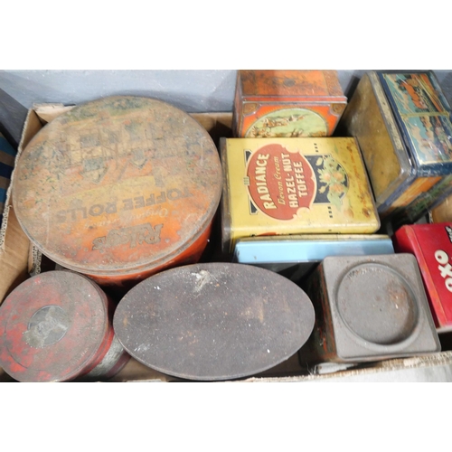 2287 - Two boxes of vintage tins **PLEASE NOTE THIS LOT IS NOT ELIGIBLE FOR IN-HOUSE POSTING AND PACKING**