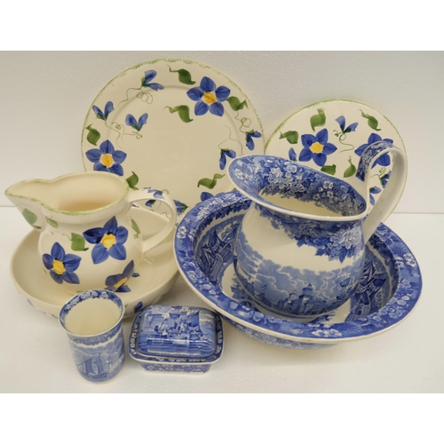 2295 - A Wedgwood Etruria blue and white toilet set with a Holdenby jug, bowl, cake plate and stand **PLEAS... 