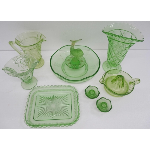 2297 - A collection of glassware including a Royal Doulton decanter and a Czech decanter, green glass inclu... 