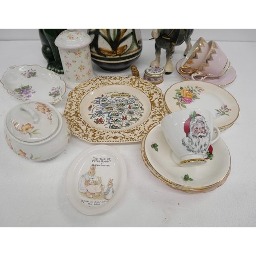 2305 - Two boxes of mixed china including two planters, vase, teacups and saucers, etc. **PLEASE NOTE THIS ... 