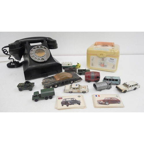 2312 - A collection of die-cast vehicles and a Bakelite telephone