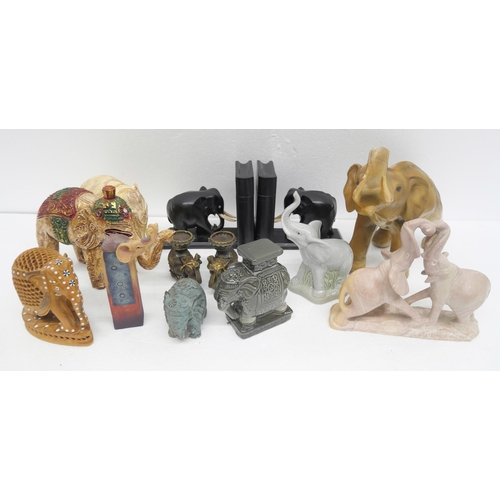 2317 - A large collection of elephant figures includes a pair of bookends (faux ivory decoration) **PLEASE ... 