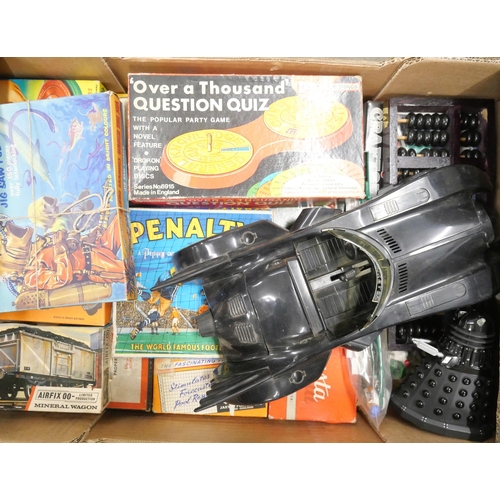 2340 - Two boxes of vintage games, including lead animals, chess, dominoes, etc. **PLEASE NOTE THIS LOT IS ... 