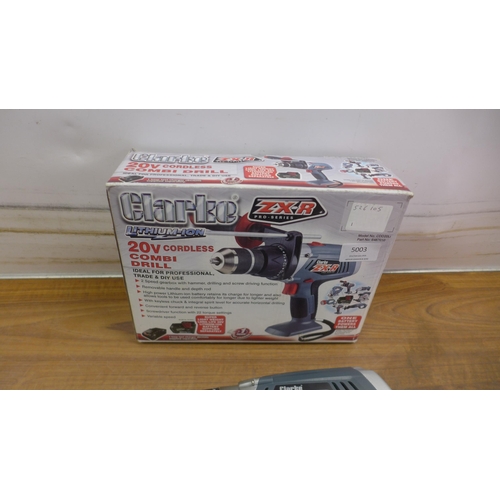 5003 - A boxed Clarke CDD20Li Lithium-ion 20v cordless combi drill