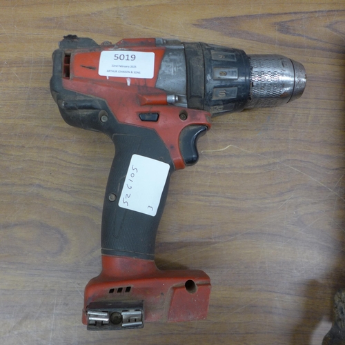 5019 - 2 Milwaukee power tools including a M18 hammer drill and a M12 multi tool