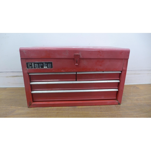 5022 - A Clarke 4 drawer metal tool box containing various sockets, spanners, screwdrivers, etc.