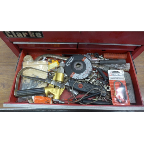 5022 - A Clarke 4 drawer metal tool box containing various sockets, spanners, screwdrivers, etc.