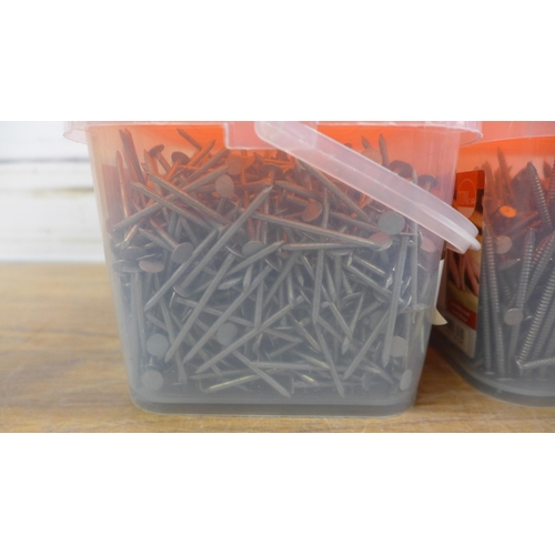 5028 - 6 boxes of assorted nails including galvanised clout nails, bright annular ring shank nails and squa... 