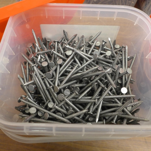 5028 - 6 boxes of assorted nails including galvanised clout nails, bright annular ring shank nails and squa... 