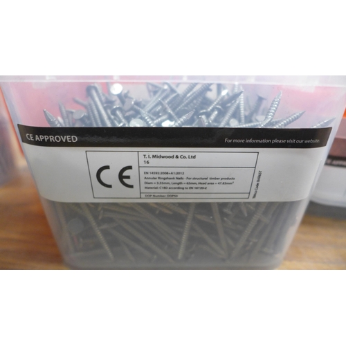 5028 - 6 boxes of assorted nails including galvanised clout nails, bright annular ring shank nails and squa... 