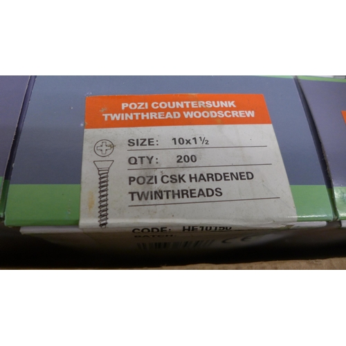 5037 - 18 boxes (200 per box) of 10 x 1.5 twin thread pozi countersunk wood screws