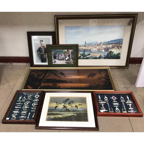 357 - Assorted prints and frames, including two nautical dioramas