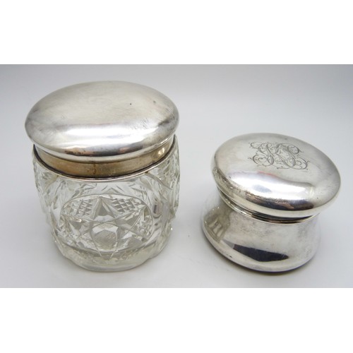 7244A - A silver lidded pot, Chester 1910 and a cut glass jar, Birmingham 1907