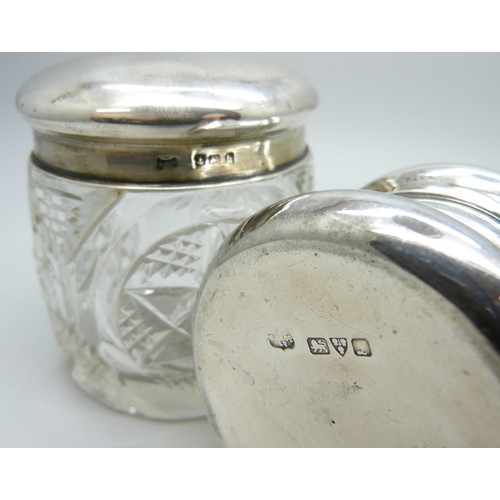 7244A - A silver lidded pot, Chester 1910 and a cut glass jar, Birmingham 1907