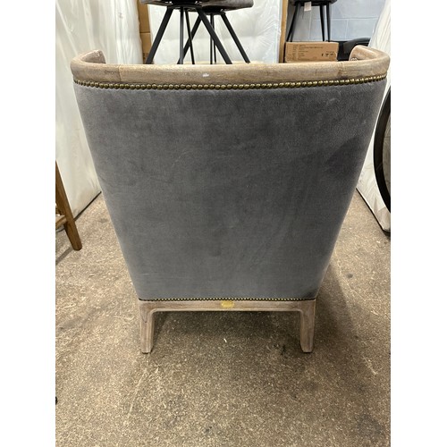 3164 - A grey velvet wingback chair