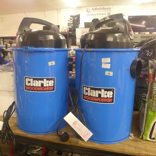 Two sample Clarke woodworker CWVE2 dust extractor vacuums * This lot is ...