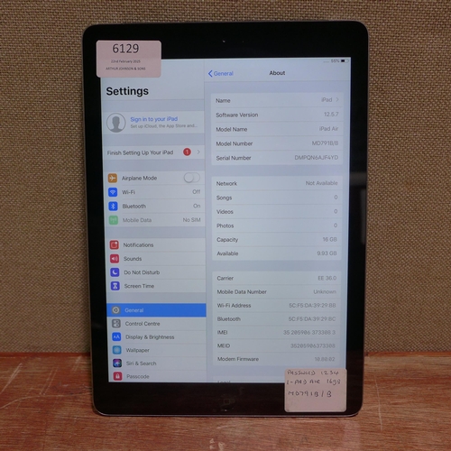 6129 - Apple Ipad Air 16gb (model: MD791B/B) (480-763)  *This lot is subject to VAT