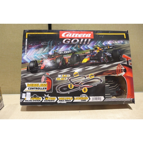 6214 - Carrera Go!!! F1 racing arena, two Zing Atomic power poppers and Monster Jam cars (damaged) (352-385... 