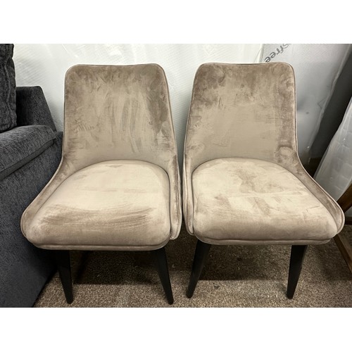 3156 - A set of three taupe velvet dining chairs *This lot is subject to VAT