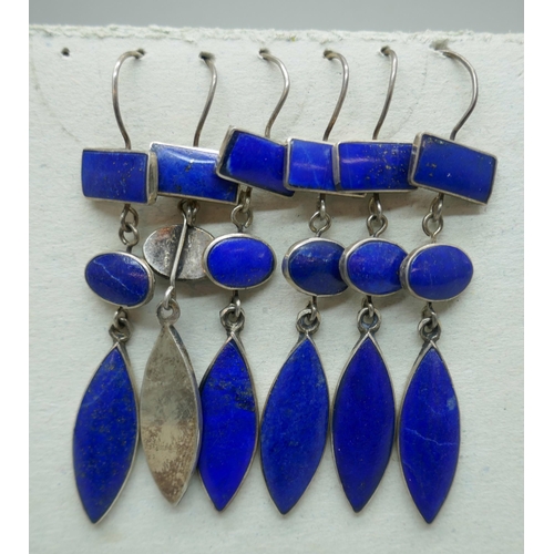 7195 - Twelve pairs of silver earrings set with lapis lazuli