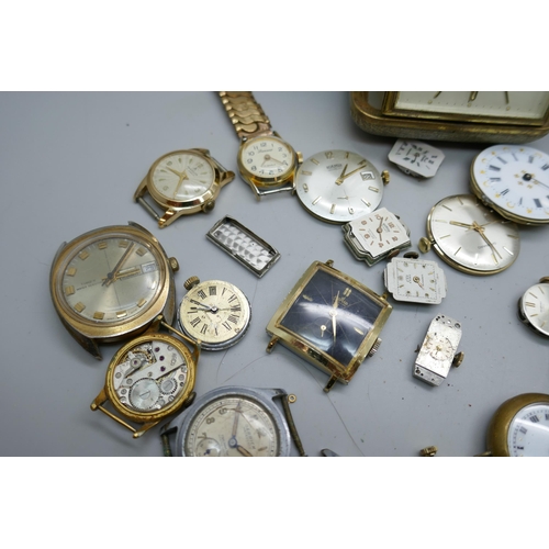 7225 - Three travel clocks and assorted watch parts